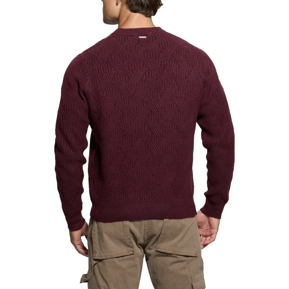 Guess Eco Wesley‎ Burgundy Red Long Sleeve Lattice Ribbed Sweater Size Medium - Picture 4 of 11